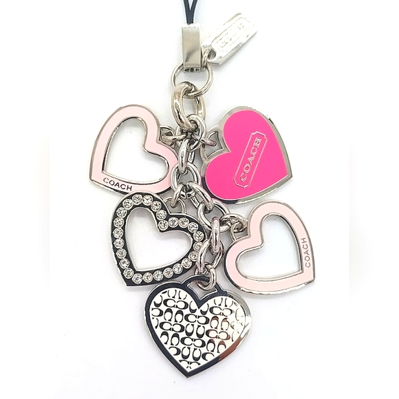 LAST ONE! COACH Pink Enamel Cascading Hearts Lanyard, Keychain Fob, Purse Charm - Picture 3 of 8
